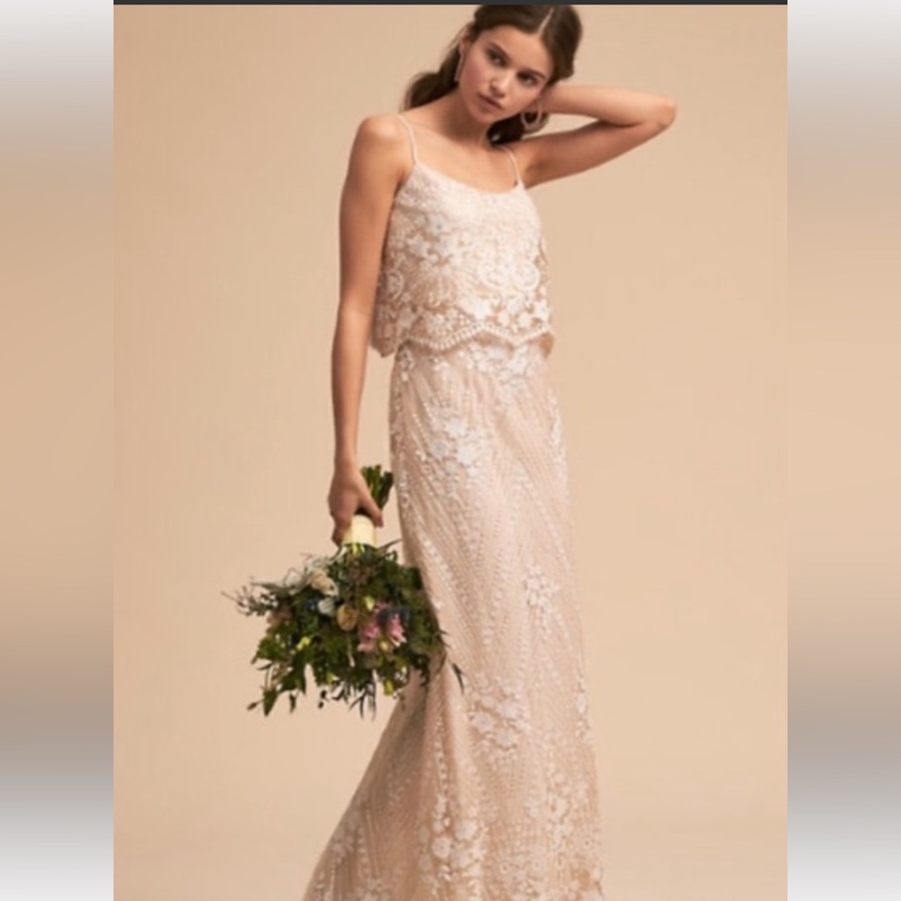 Anthropologie Ivory Sequin Popover gown